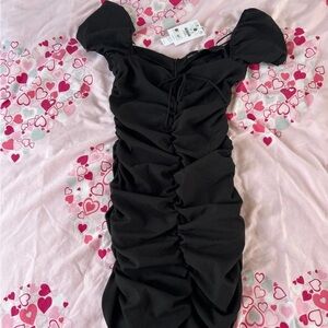 Bershka Black Dress with Puff Sleeves